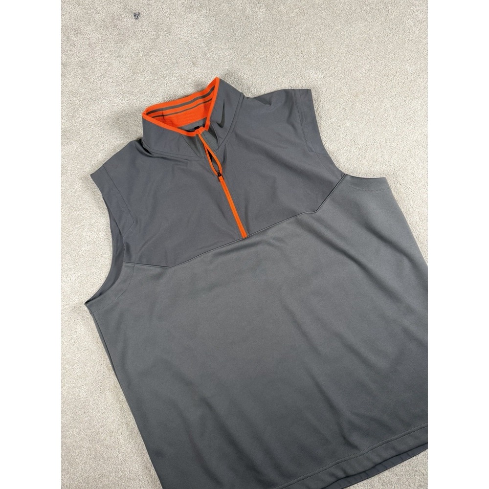 Nike Golf Tour Performance Vest Dri-Fit Mens XL Gray Orange 1/4 Zip Mock Euc‎